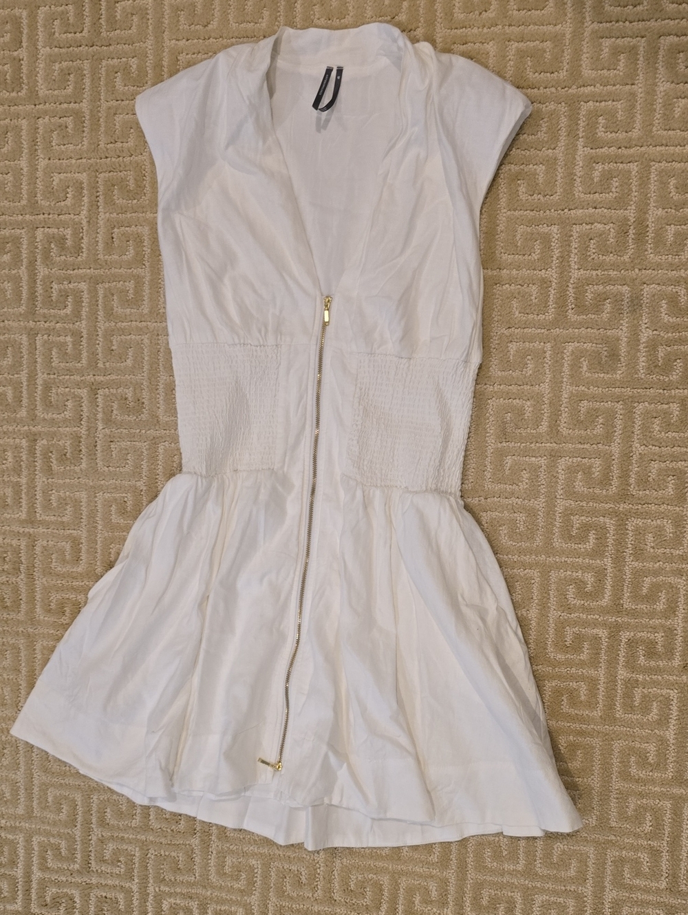 Anthropologie White Dress with Gold Zipper, Size SP